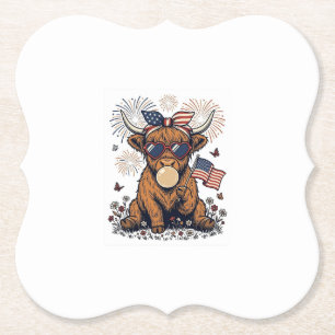 Patriotisk Highland Ko Bubblegum Vintage Gravyr Underlägg Papper