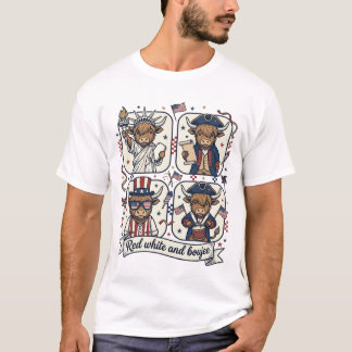 Patriotisk Highland Ko Red White och Lyxig T Shirt