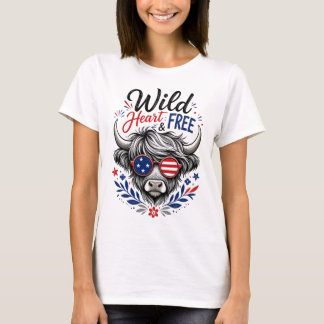 Patriotisk Highland Ko Vilt Hjärta Grafik T Shirt