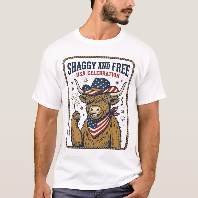 Patriotisk Highland Ko Vintage Fjärde Juli Tröja (Framsida)
