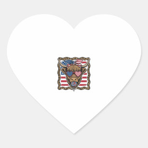 Patriotisk Highland Ko Vintage Flagg Grafisk_1 Hjärtformat Klistermärke