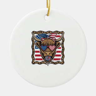 Patriotisk Highland Ko Vintage Flagg Grafisk_1 Julgransprydnad Keramik