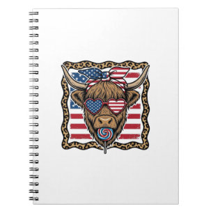 Patriotisk Highland Ko Vintage Flagga Grafik_1 Anteckningsbok