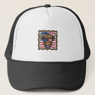 Patriotisk Highland Ko Vintage Flagga Grafik_1 Keps