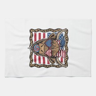 Patriotisk Highland Ko Vintage Flagga Grafik_1 Kökshandduk