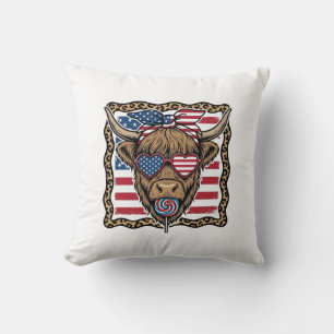 Patriotisk Highland Ko Vintage Flagga Grafik_1 Kudde