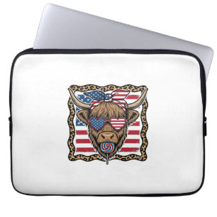 Patriotisk Highland Ko Vintage Flagga Grafik_1 Laptop Fodral