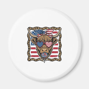 Patriotisk Highland Ko Vintage Flagga Grafik_1 Magnet