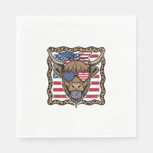 Patriotisk Highland Ko Vintage Flagga Grafisk_1 Pappersservett