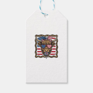 Patriotisk Highland Ko Vintage Flagga Grafisk_1 Presentetikett