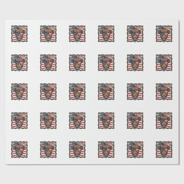 Patriotisk Highland Ko Vintage Flagga Grafisk_1 Presentpapper (Platt)