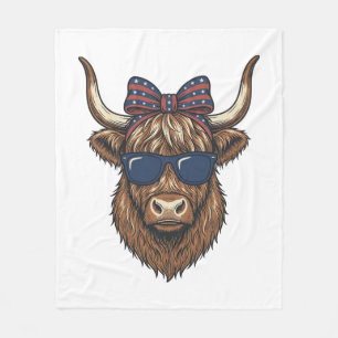 Patriotisk Highland Ko Vintage Gravyr Design_1 Fleecefilt