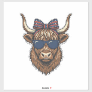 Patriotisk Highland Ko Vintage Gravyr Design_1 Klistermärken