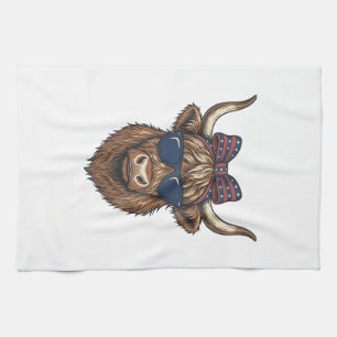 Patriotisk Highland Ko Vintage Gravyr Design_1 Kökshandduk