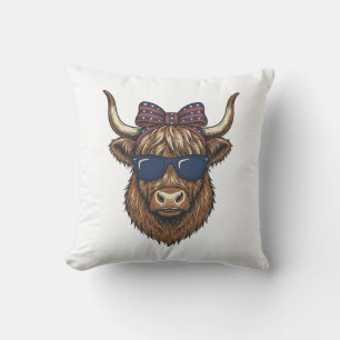 Patriotisk Highland Ko Vintage Gravyr Design_1 Kudde