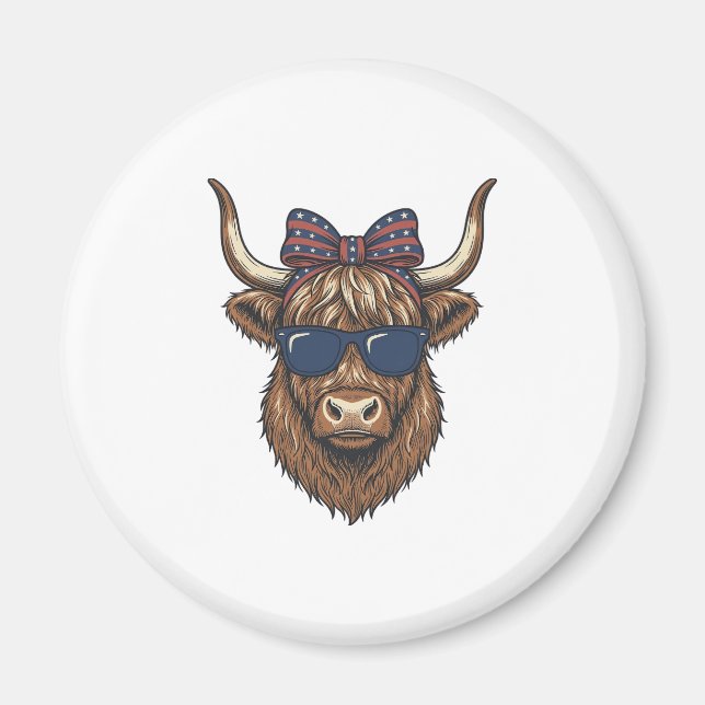 Patriotisk Highland Ko Vintage Gravyr Design_1 Magnet (Framsidan)