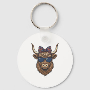 Patriotisk Highland Ko Vintage Gravyr Design_1 Nyckelring