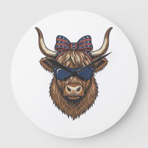 Patriotisk Highland Ko Vintage Gravyr Design_1 Stor Klocka