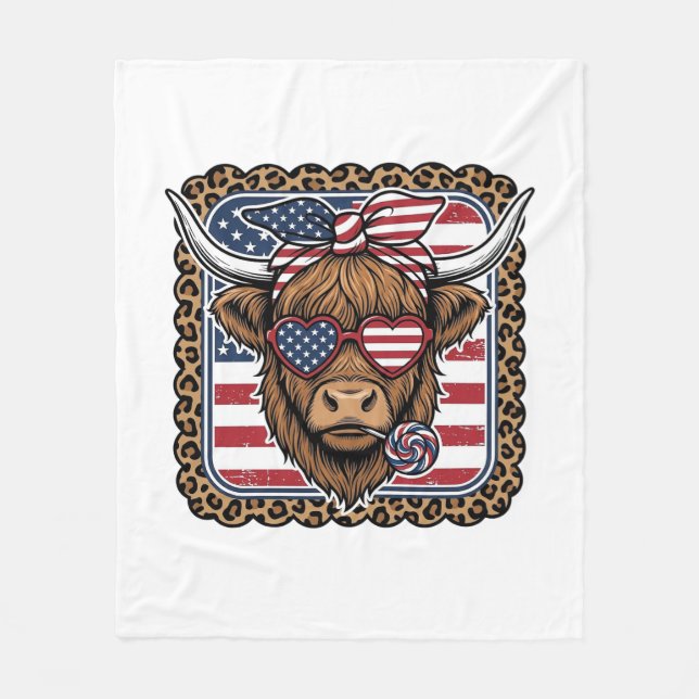 Patriotisk Highland Ko Vintage Gravyr Design (2 Fleecefilt (Framsidan)
