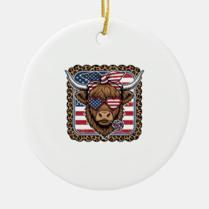 Patriotisk Highland Ko Vintage Gravyr Design (2 Julgransprydnad Keramik