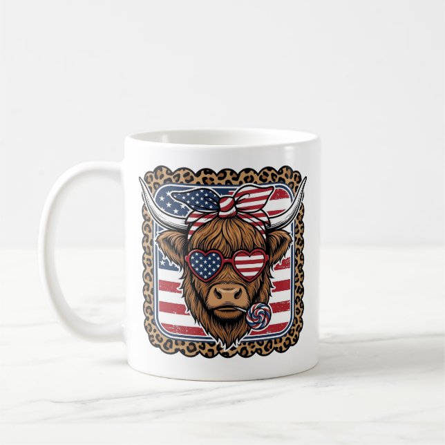 Patriotisk Highland Ko Vintage Gravyr Design (2 Kaffemugg (Vänster)