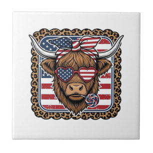 Patriotisk Highland Ko Vintage Gravyr Design (2 Kakelplatta