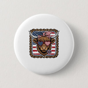 Patriotisk Highland Ko Vintage Gravyr Design (2 Knapp