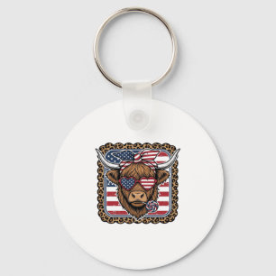 Patriotisk Highland Ko Vintage Gravyr Design (2 Nyckelring
