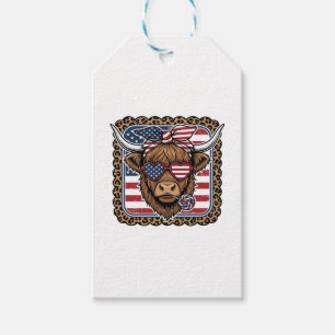 Patriotisk Highland Ko Vintage Gravyr Design (2 Presentetikett