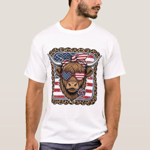 Patriotisk Highland Ko Vintage Gravyr Design (2 T Shirt