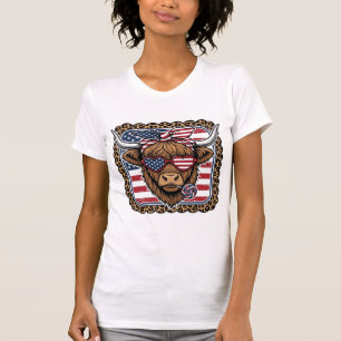 Patriotisk Highland Ko Vintage Gravyr Design (2 T Shirt