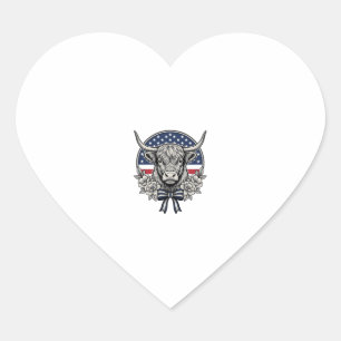 Patriotisk Highland Ko Vintage Gravyr Konst_1 Hjärtformat Klistermärke