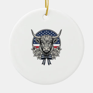 Patriotisk Highland Ko Vintage Gravyr Konst_1 Julgransprydnad Keramik
