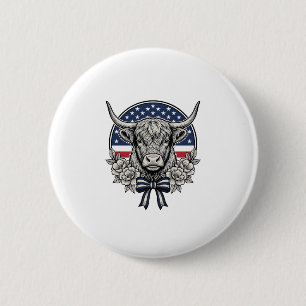 Patriotisk Highland Ko Vintage Gravyr Konst_1 Knapp