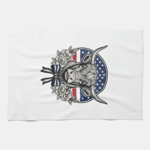 Patriotisk Highland Ko Vintage Gravyr Konst_1 Kökshandduk
