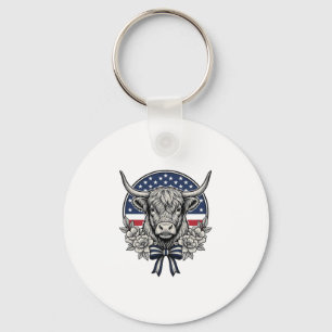 Patriotisk Highland Ko Vintage Gravyr Konst_1 Nyckelring