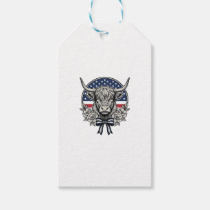 Patriotisk Highland Ko Vintage Gravyr Konst_1 Presentetikett