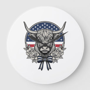 Patriotisk Highland Ko Vintage Gravyr Konst_1 Stor Klocka