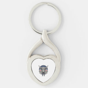 Patriotisk Highland Ko Vintage Gravyr Konst_1 Twisted Heart Silverfärgad Nyckelring