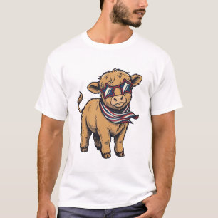 Patriotisk Highland Ko Vintage Gravyr Söt Kalv T Shirt
