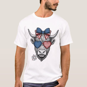 Patriotisk Highland Ko Vintage Gravyr T-Shirt_1 T Shirt