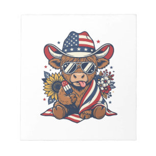 Patriotisk Highland Ko Vintage Gravyr T-Shirt Des Anteckningsblock