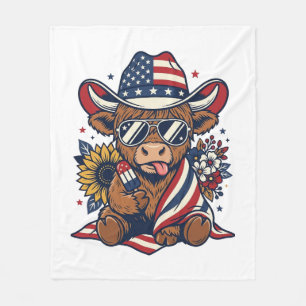 Patriotisk Highland Ko Vintage Gravyr T-Shirt Des Fleecefilt