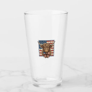 Patriotisk Highland Ko Vintage Gravyr T-Shirt Des Glaskopp
