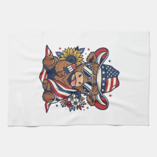 Patriotisk Highland Ko Vintage Gravyr T-Shirt Des Kökshandduk