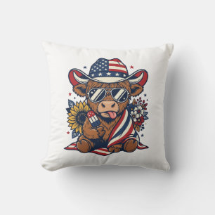 Patriotisk Highland Ko Vintage Gravyr T-Shirt Des Kudde
