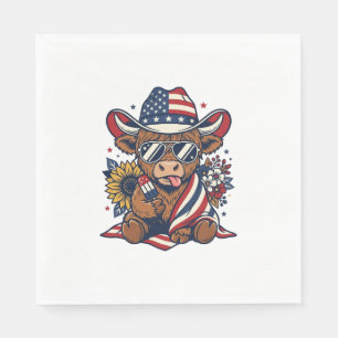 Patriotisk Highland Ko Vintage Gravyr T-Shirt Des Pappersservett