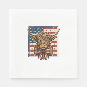 Patriotisk Highland Ko Vintage Gravyr T-Shirt Des Pappersservett