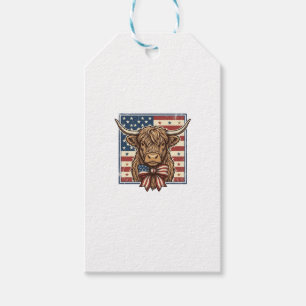 Patriotisk Highland Ko Vintage Gravyr T-Shirt Des Presentetikett