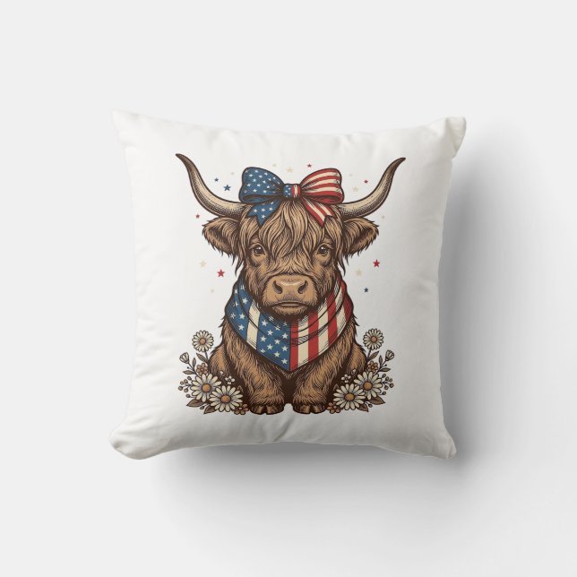 Patriotisk Highland Ko Vintage Kudde (Framsida)
